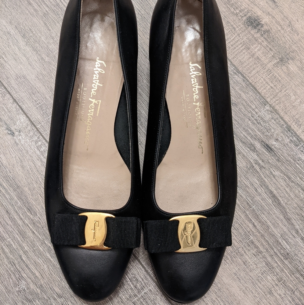 Black Salvatore Ferragamo Kitten Heel Pumps